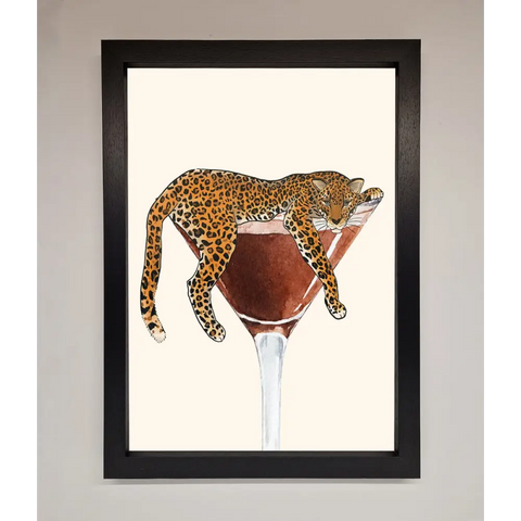 Lazy Leopard Martini Framed Poster - A3 (29.7 x 42 cm) / Black - Framed Print