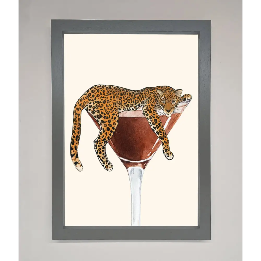 Lazy Leopard Martini Framed Poster - A3 (29.7 x 42 cm) / Dark Grey - Framed Print