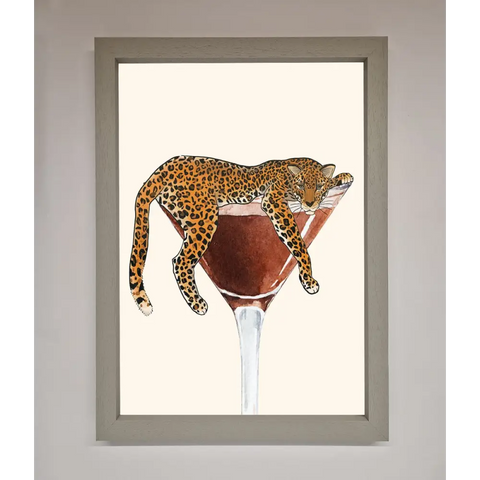 Lazy Leopard Martini Framed Poster - A3 (29.7 x 42 cm) / Grey - Framed Print