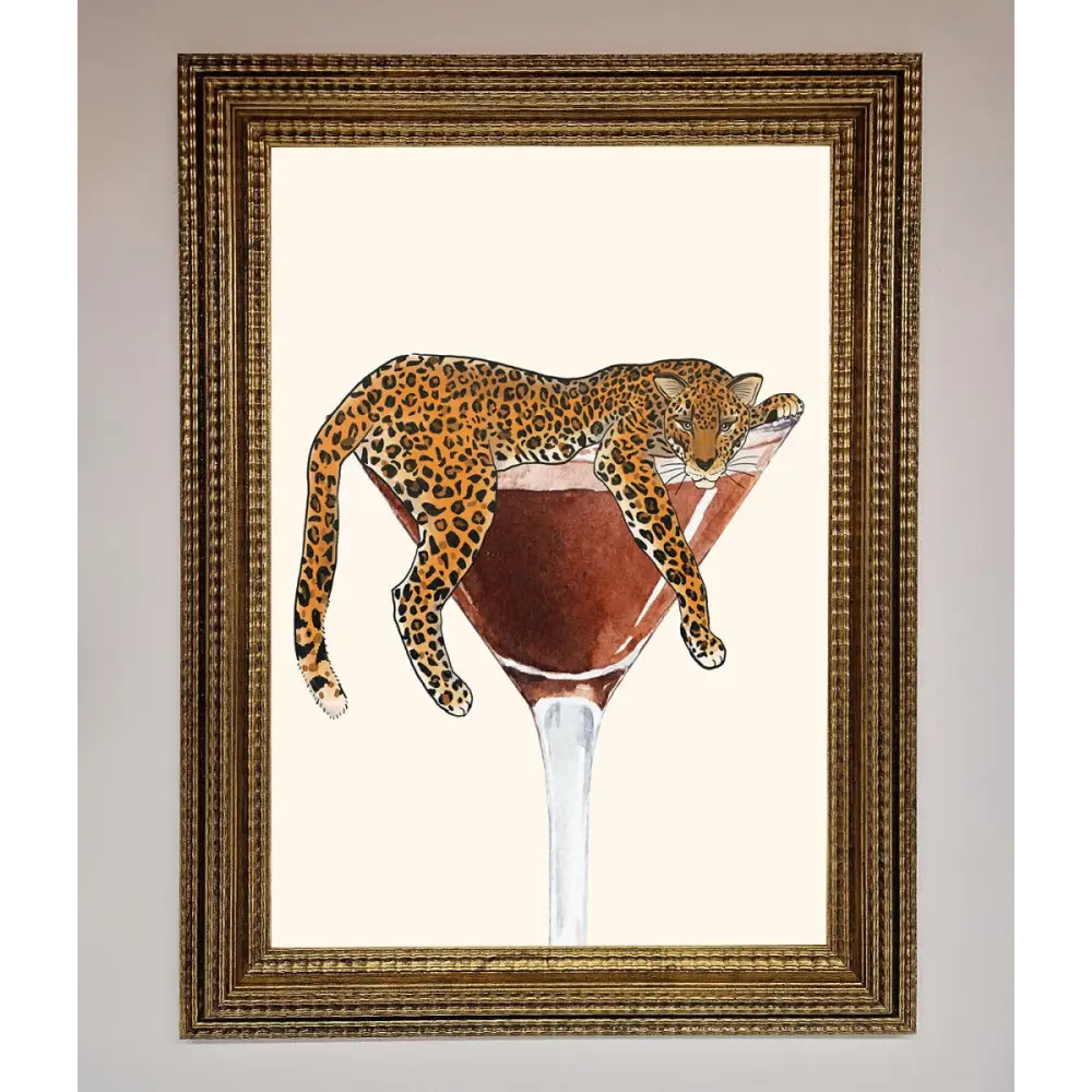 Lazy Leopard Martini Framed Poster - A3 (29.7 x 42 cm) / Ornate Gold - Framed Print