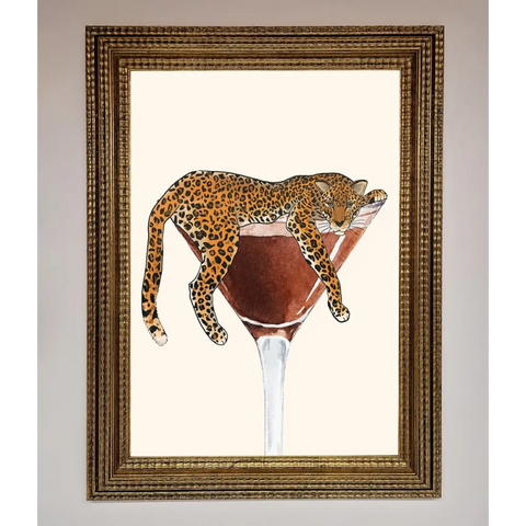 Lazy Leopard Martini Framed Poster - A3 (29.7 x 42 cm) / Ornate Gold - Framed Print