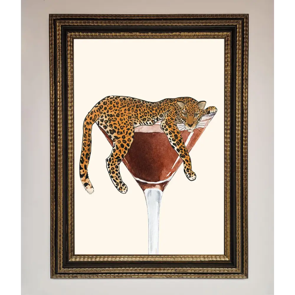 Lazy Leopard Martini Framed Poster - A3 (29.7 x 42 cm) / Ornate Gold Black - Framed Print