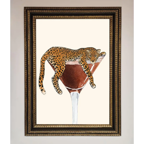 Lazy Leopard Martini Framed Poster - A3 (29.7 x 42 cm) / Ornate Gold Black - Framed Print
