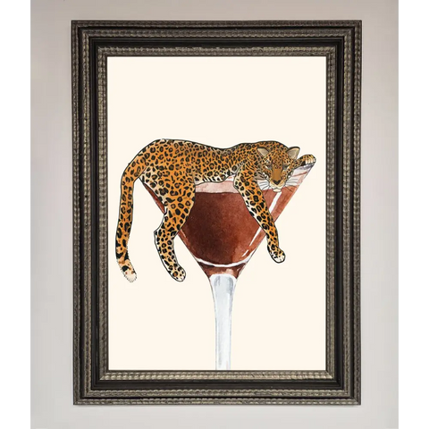 Lazy Leopard Martini Framed Poster - A3 (29.7 x 42 cm) / Ornate Silver Black - Framed Print