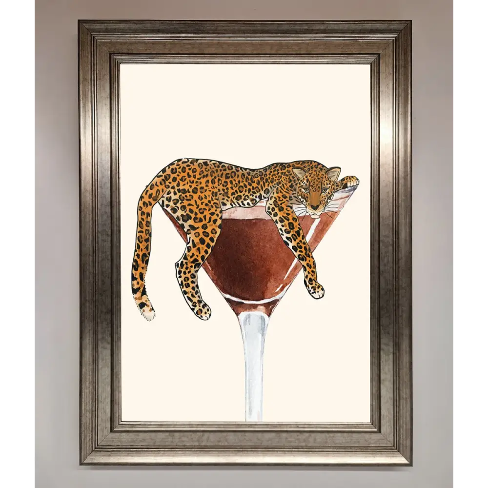 Lazy Leopard Martini Framed Poster - A3 (29.7 x 42 cm) / Silver - Framed Print