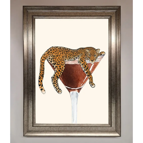 Lazy Leopard Martini Framed Poster - A3 (29.7 x 42 cm) / Silver - Framed Print