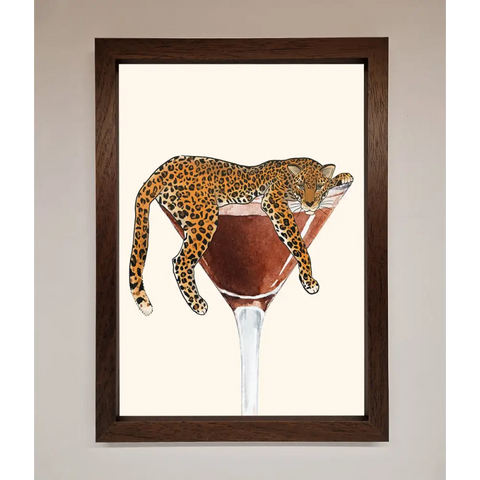 Lazy Leopard Martini Framed Poster - A3 (29.7 x 42 cm) / Walnut - Framed Print
