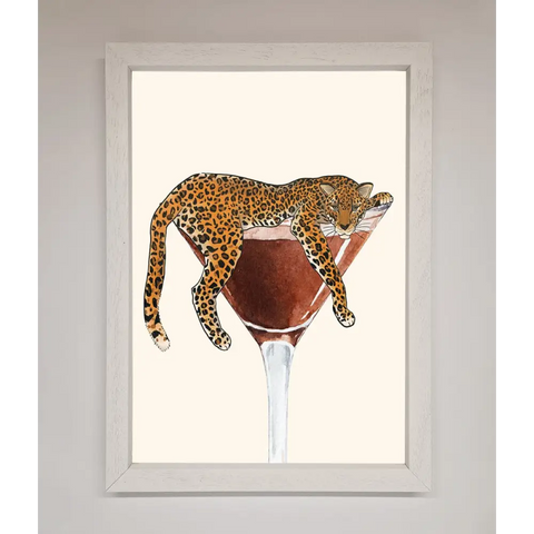 Lazy Leopard Martini Framed Poster - A3 (29.7 x 42 cm) / White - Framed Print