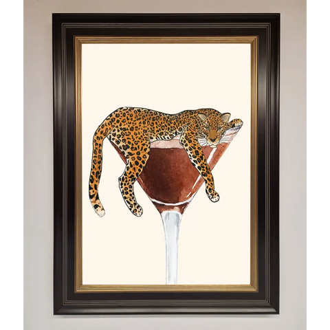 Lazy Leopard Martini Framed Poster - B0 (100 x 141 cm) / Black Gold - Framed Print