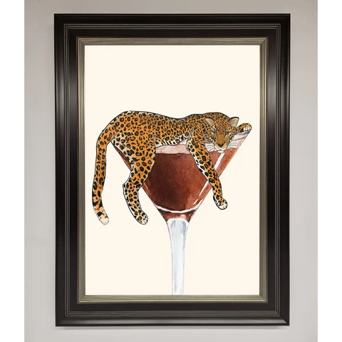 Lazy Leopard Martini Framed Poster - B0 (100 x 141 cm) / Black Silver - Framed Print