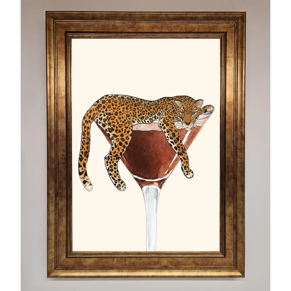 Lazy Leopard Martini Framed Poster - B0 (100 x 141 cm) / Bronze - Framed Print