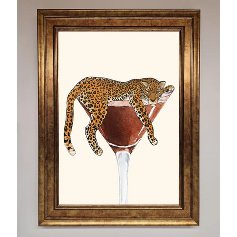 Lazy Leopard Martini Framed Poster - B0 (100 x 141 cm) / Bronze - Framed Print