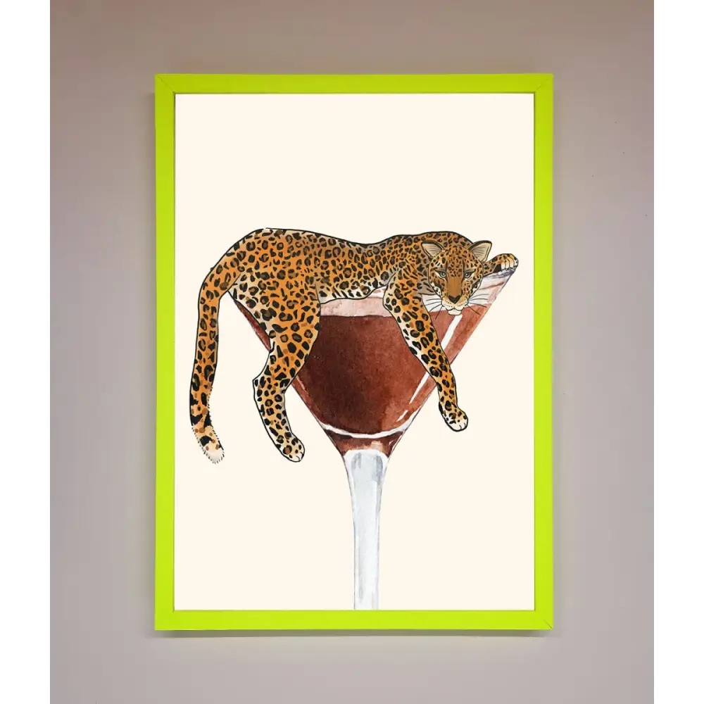 Lazy Leopard Martini Framed Poster - B0 (100 x 141 cm) / Neon Green - Framed Print