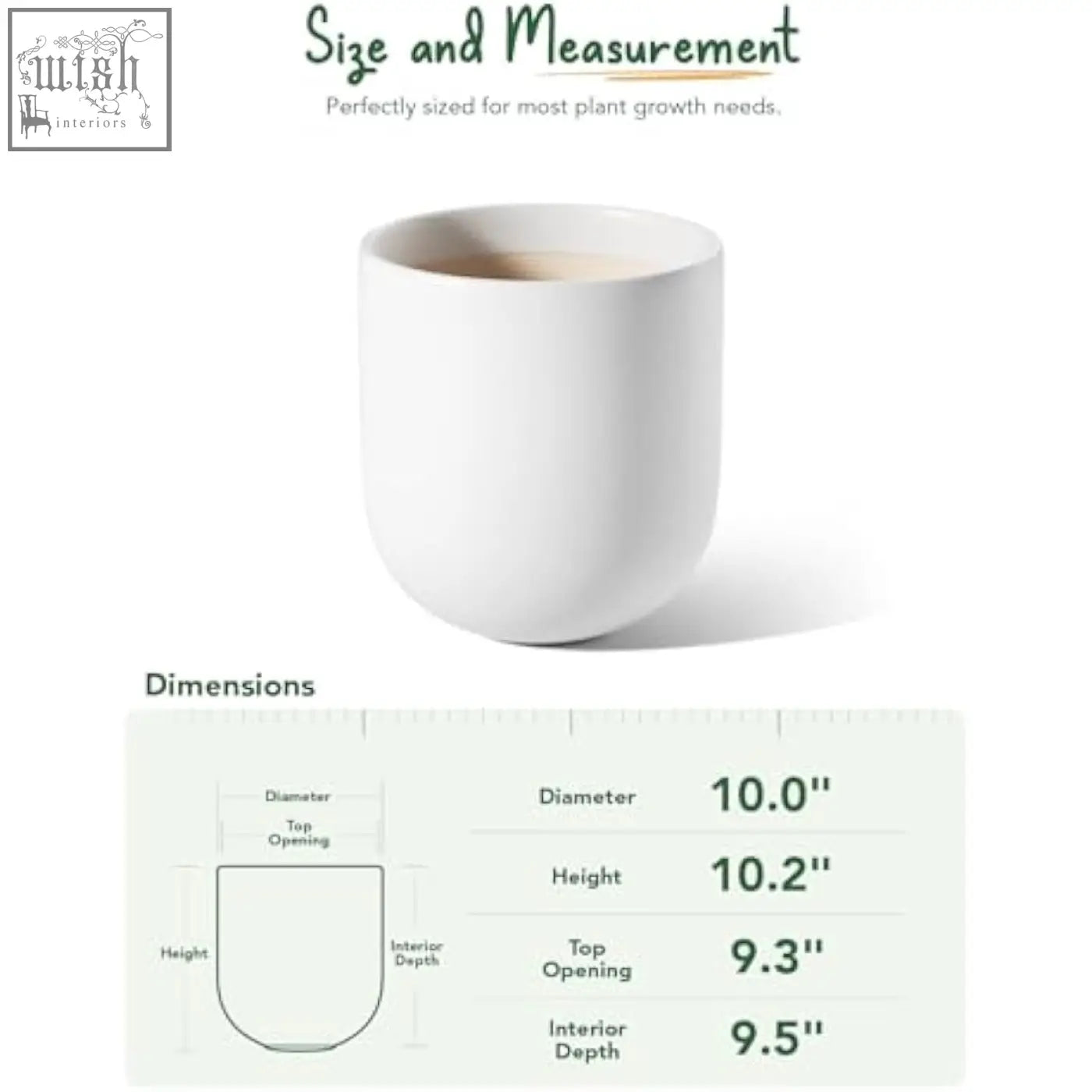 White ceramic plant pot with smooth rounded sides and drainage holes for indoor and outdoor use