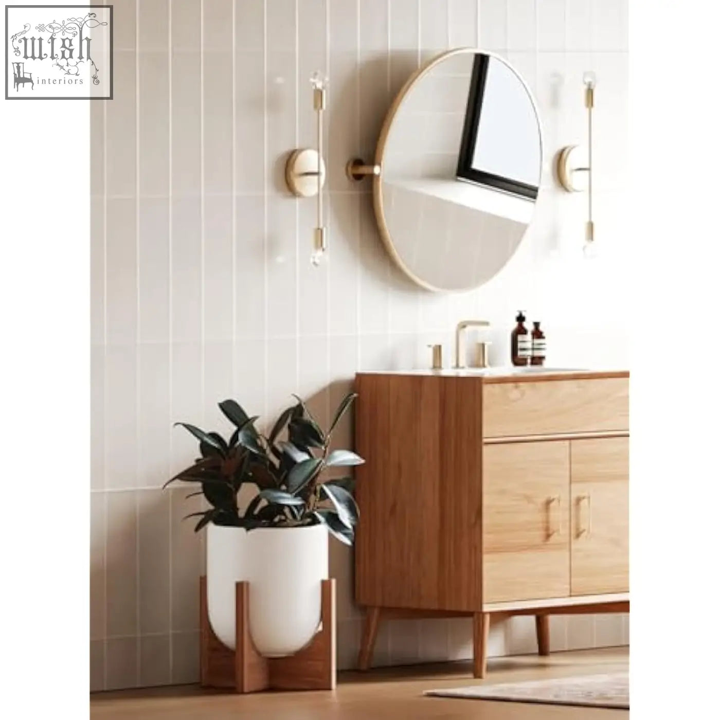 White ceramic plant pot with drainage holes on wooden stand holding dark-leaved plant for indoor use