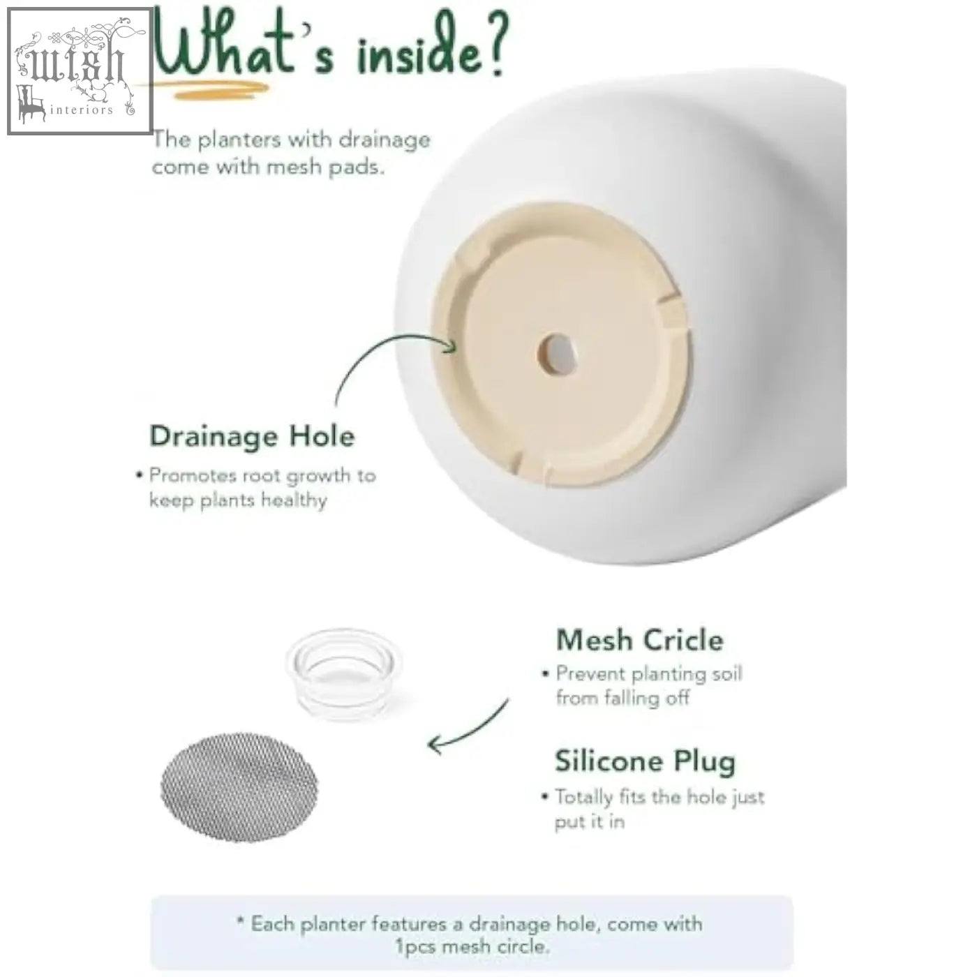 White ceramic le tauci plant pot with drainage hole and mesh pad for indoor plants and home garden use