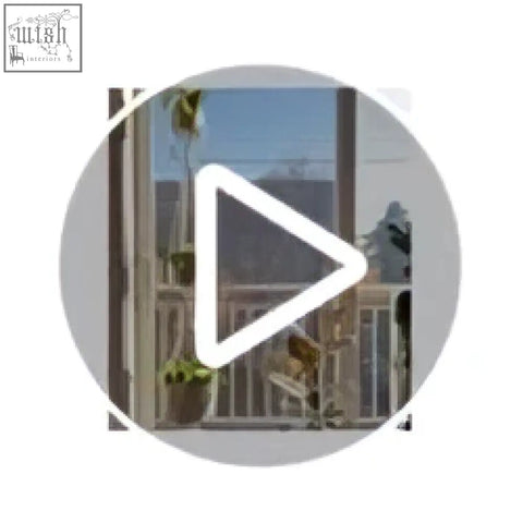 Gray circular play button icon with white arrow on le tauci ceramic planters set of 3 with mesh pads and drainage hole