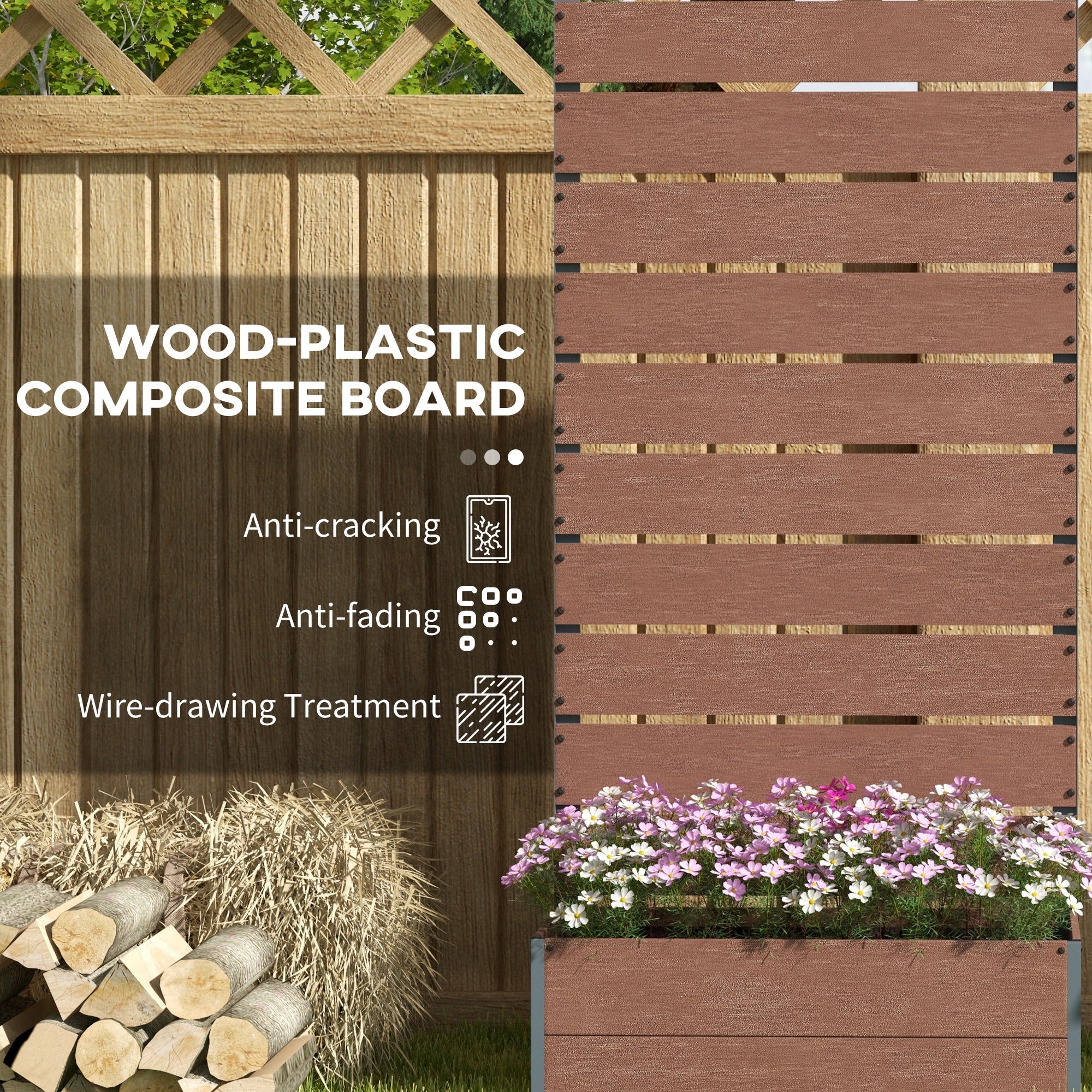 Outsunny 34 x 69.5cm Garden Planter Box, with Back Trellis, Brown