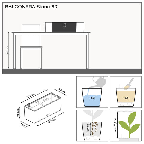 Sleek white lechuza balconera stone 50 watering planter plastic with drainage hole for indoor and outdoor use