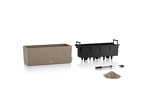 Tan textured lechuza balconera stone watering planter plastic with black insert and water level indicator tools