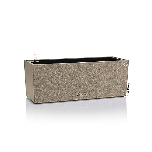 Beige textured lechuza balconera stone watering planter plastic with black interior and red water level indicator tube