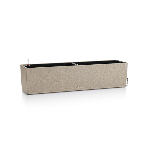Beige textured lechuza balconera stone watering planter plastic indoor with black interior and red white watering tube