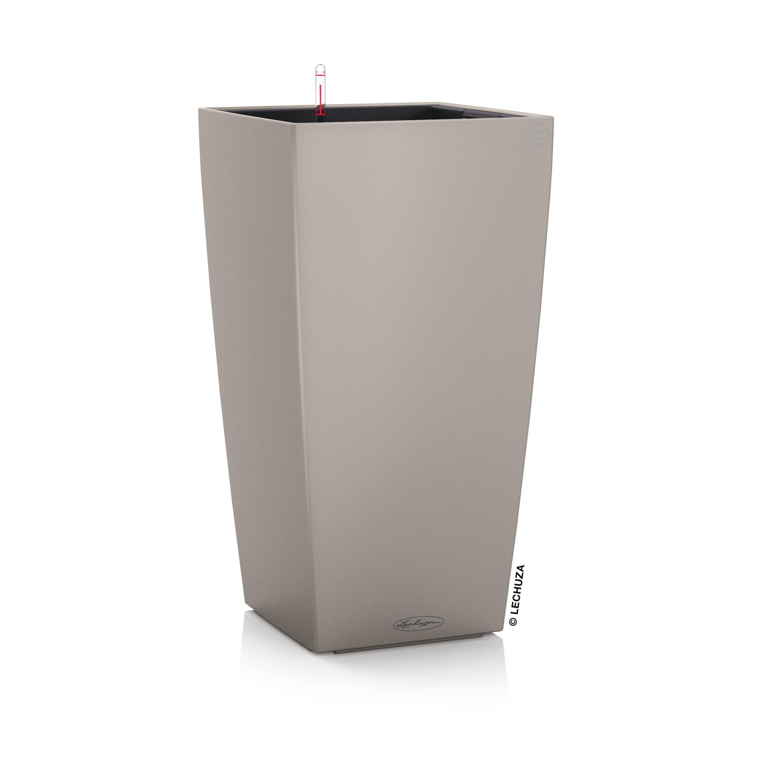 Modern gray rectangular lechuza cubico color 22 plant pot with water level indicator and self watering reservoir