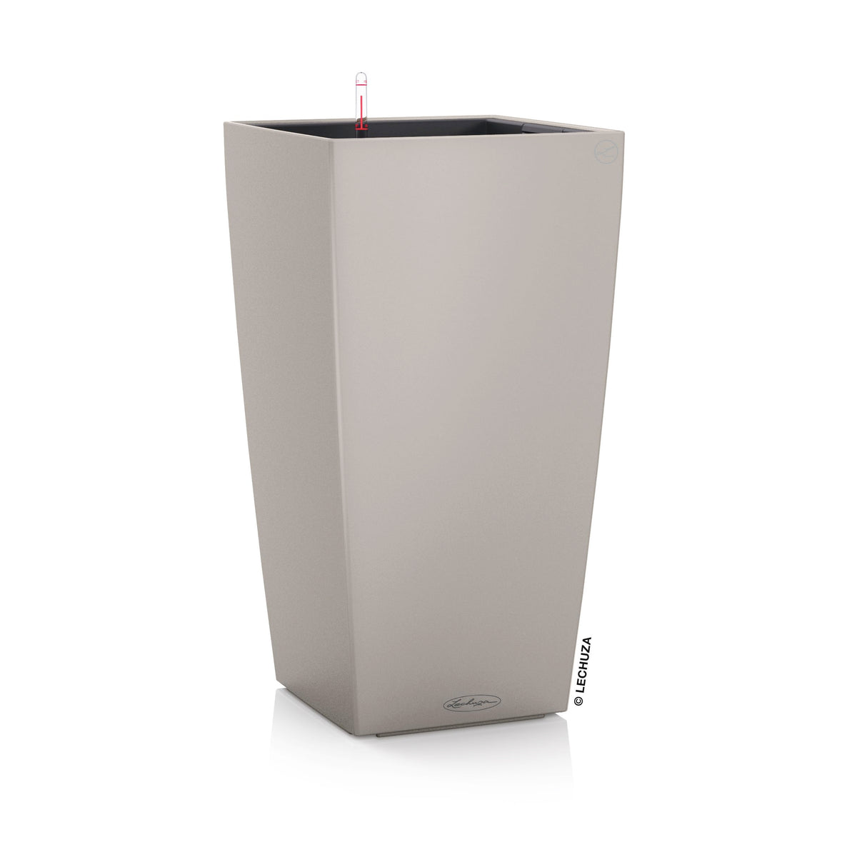 Modern gray rectangular lechuza cubico color 22 plant pot with water level indicator and self watering reservoir