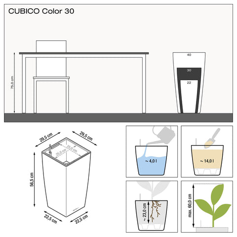 Lechuza cubico color 30 white plastic self watering planter with water level indicator for indoor and outdoor use