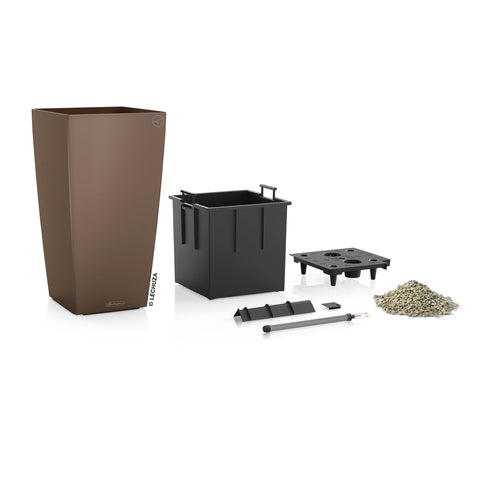 Brown rectangular lechuza cubico color 30 self watering planter with water level indicator and matte nutmeg finish