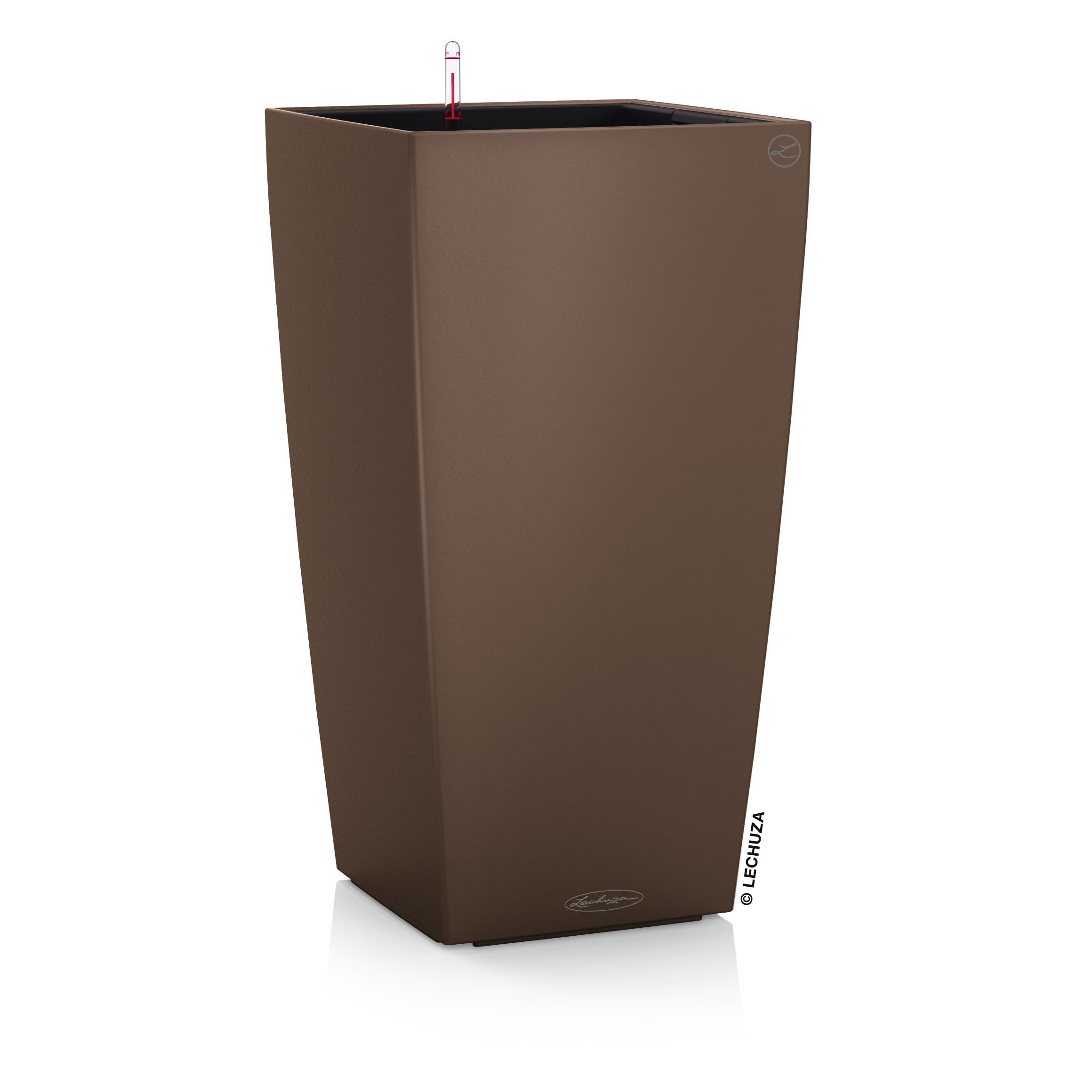 Brown lechuza cubico color 30 plastic planter with sleek design and red water level indicator for indoor outdoor use