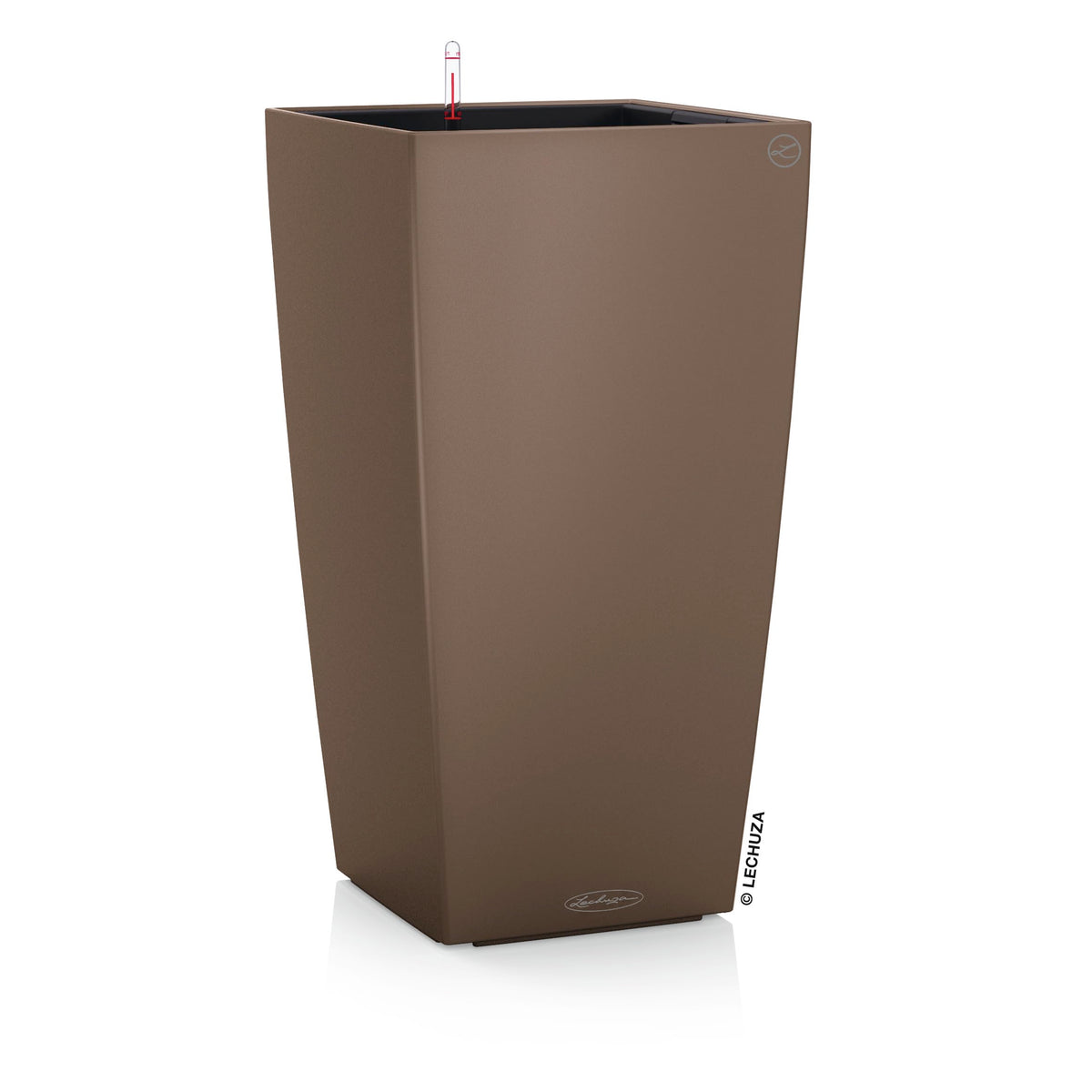 Brown lechuza cubico color 30 plastic planter with sleek design and red water level indicator for indoor outdoor use