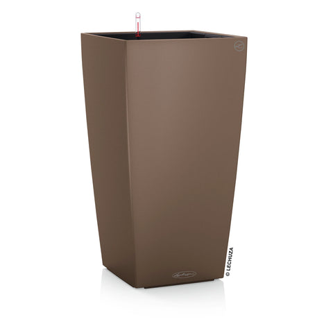 Brown lechuza cubico color 30 plastic planter with sleek design and red water level indicator for indoor outdoor use