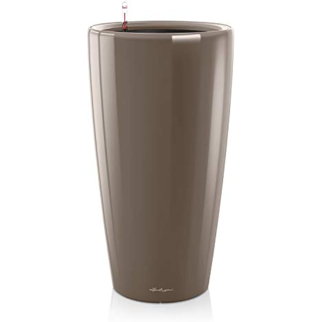 Lechuza rondo 32 high-quality lacquered taupe plastic planter with integrated self watering system for indoor outdoor use