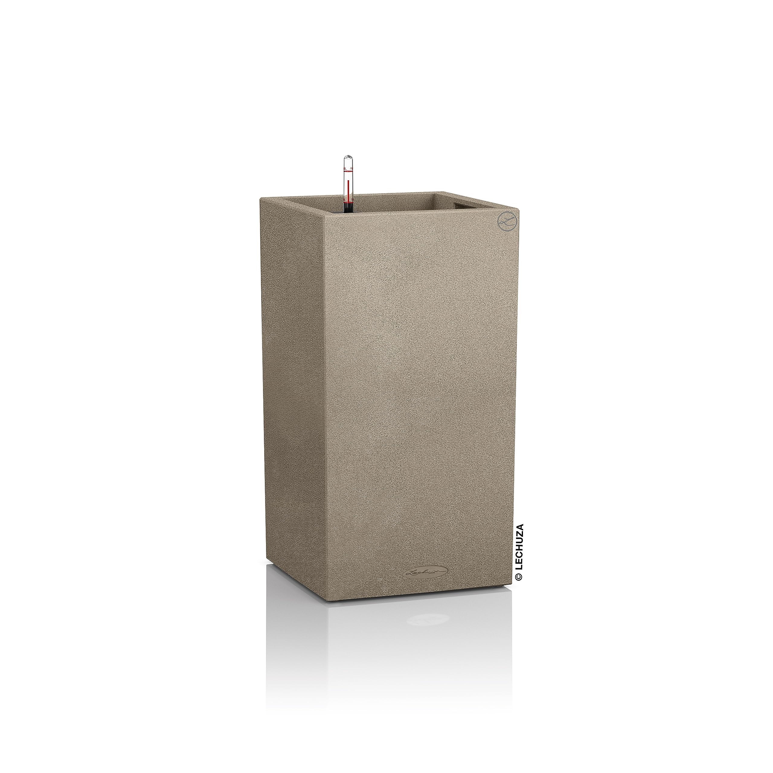 Beige textured concrete plant pot canto stone 30 with small spout self watering pot for indoor and outdoor use