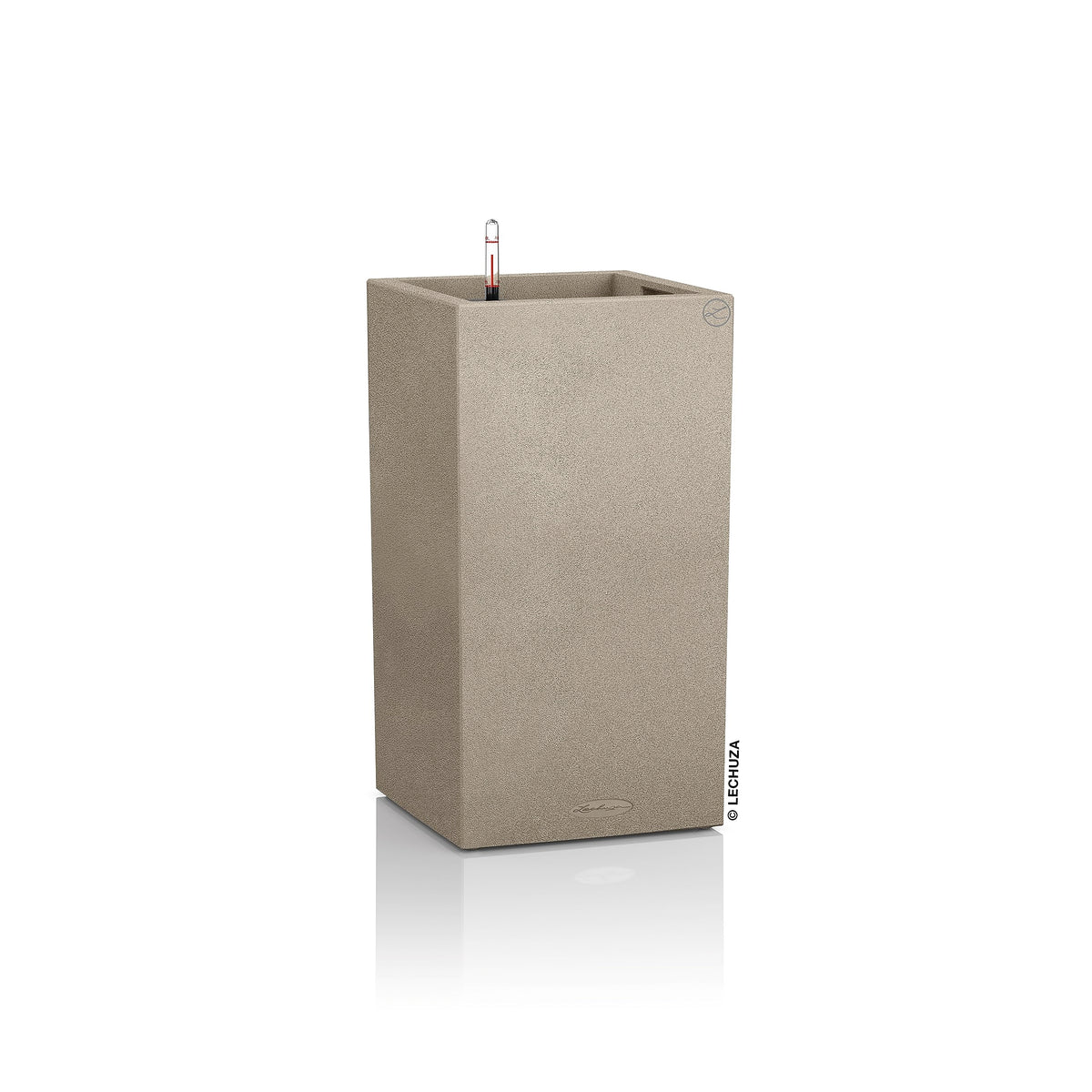 Beige textured concrete plant pot canto stone 30 with small spout self watering pot for indoor and outdoor use