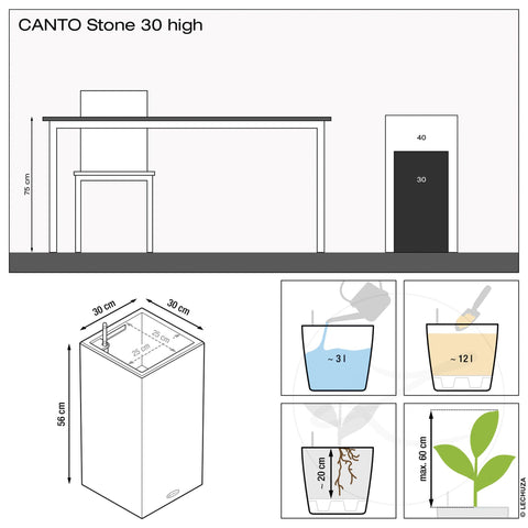 Sleek black plastic plant pot canto stone 30 high with integrated watering system for indoor and outdoor use