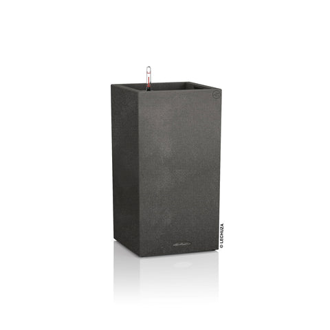 Black textured plastic canto stone plant pot by lechuza with sleek modern design and self watering feature