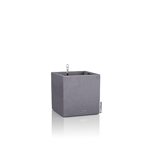 Gray textured canto stone plant pot with sleek modern design subtle branding plastic for indoor outdoor use