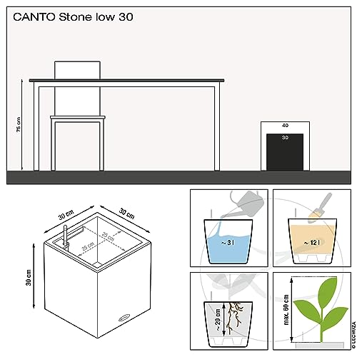 Sleek canto stone plant pot in stone grey plastic with drainage hole for indoor and outdoor use h30 l30 w30 cm