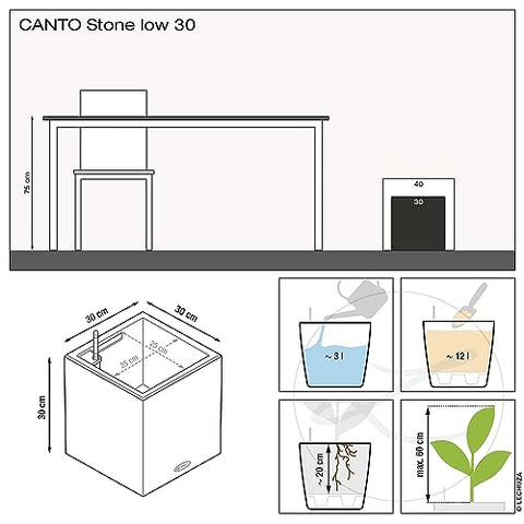 Sleek canto stone plant pot in stone grey plastic with drainage hole for indoor and outdoor use h30 l30 w30 cm