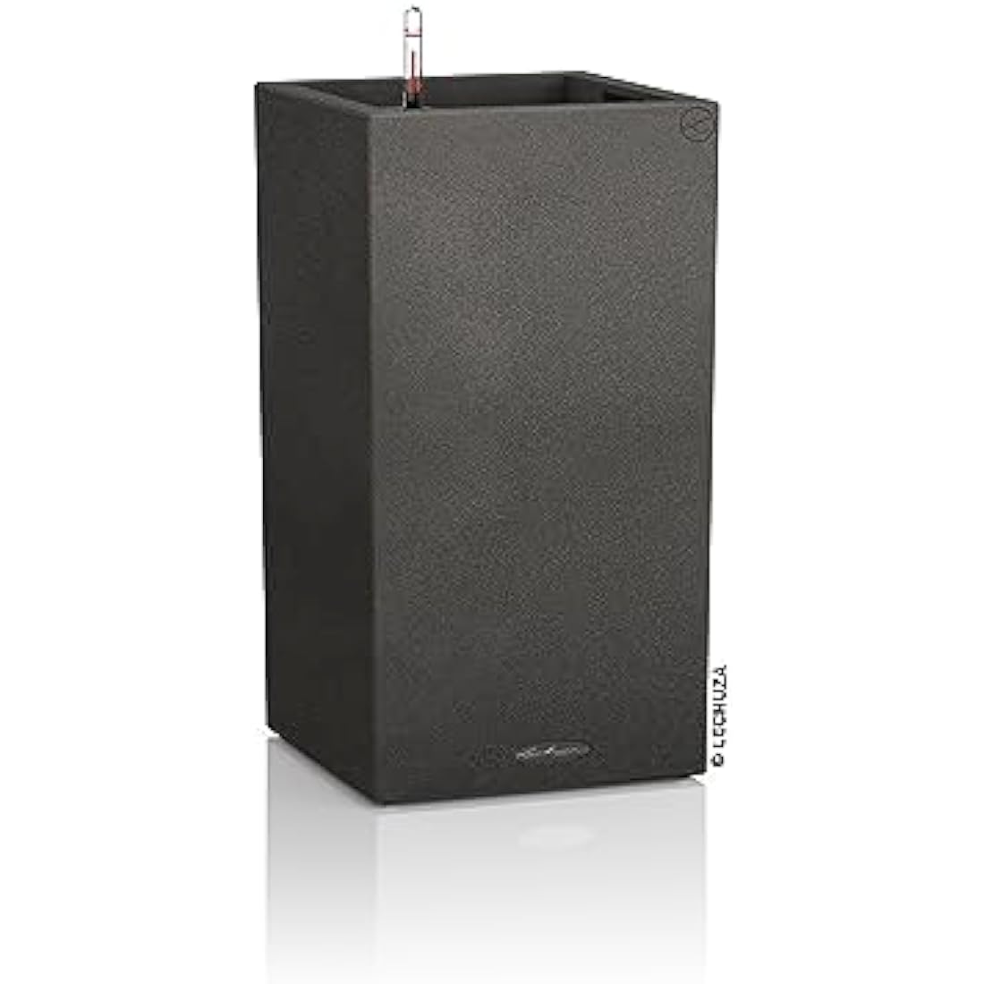 Lechuza self watering plant pot canto stone 40 in graphite black with textured surface and water reservoir spout