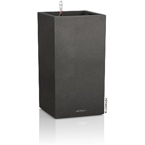 Lechuza self watering plant pot canto stone 40 in graphite black with textured surface and water reservoir spout