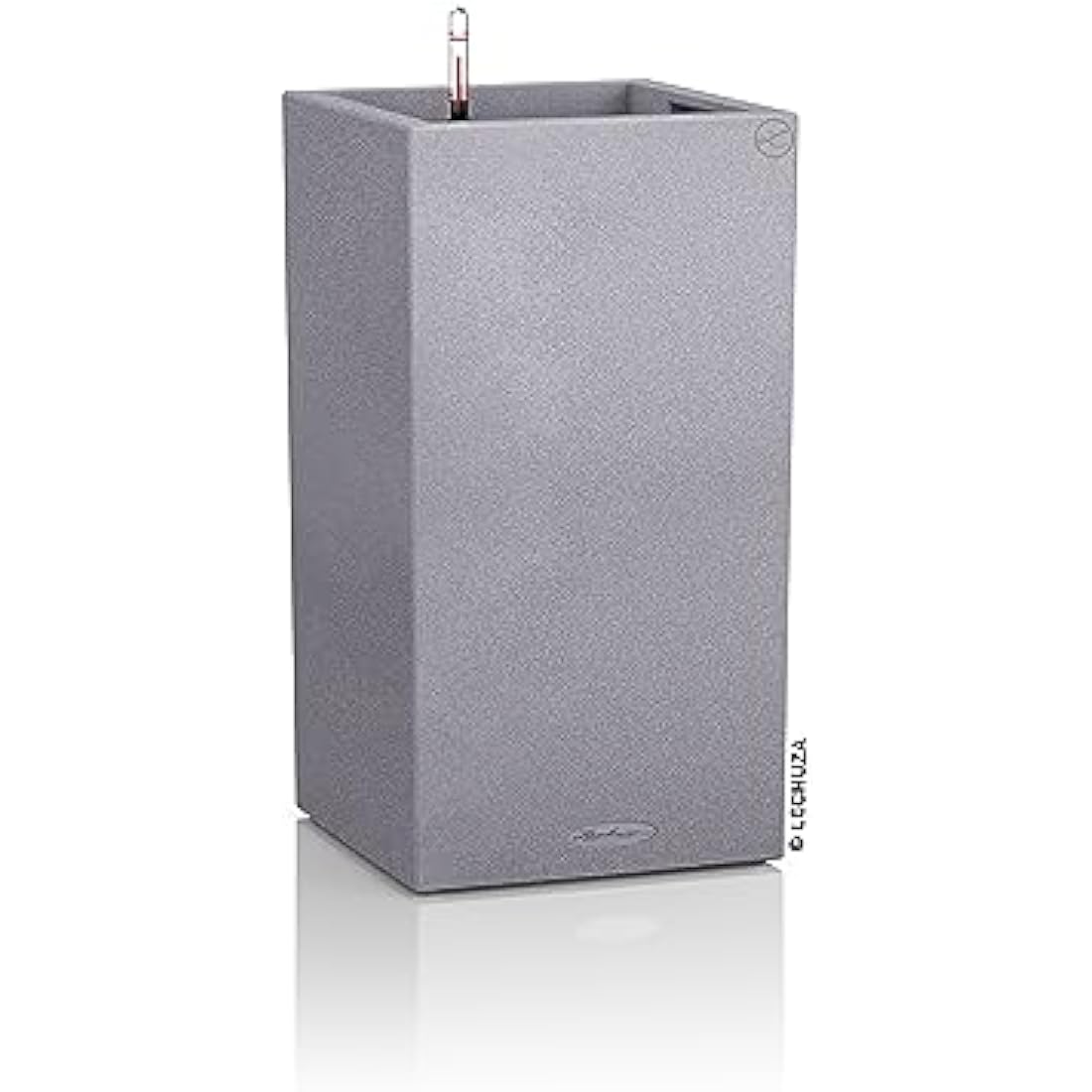 Gray textured canto stone plant pot with built-in water fountain spout for indoor and outdoor use