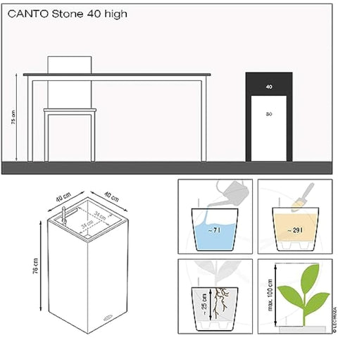 Lechuza canto stone 40 high graphite black plastic plant pot with water reservoir and drainage hole for indoor outdoor use