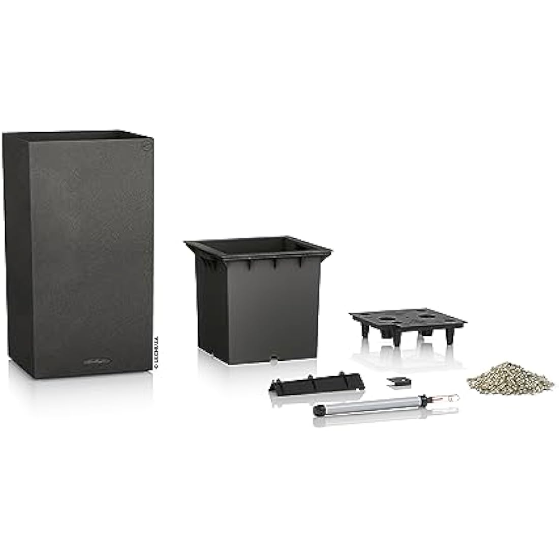 Black lechuza canto stone 40 plant pot with integrated water reservoir and water level for easy indoor and outdoor use