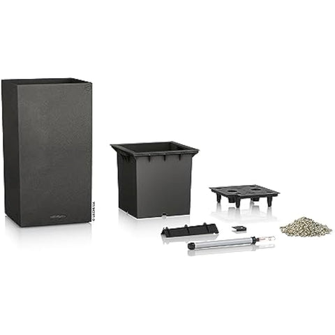 Black lechuza canto stone 40 plant pot with integrated water reservoir and water level for easy indoor and outdoor use