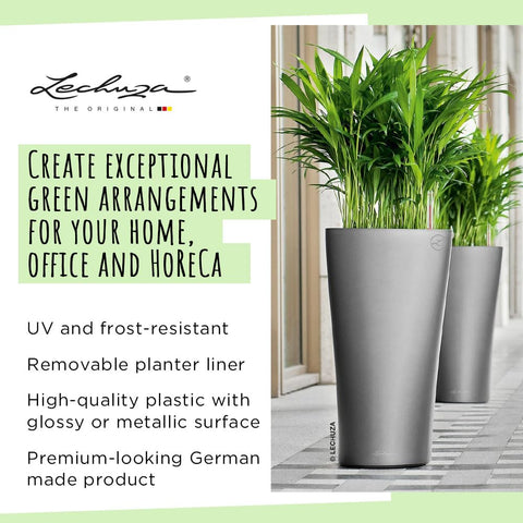 Gray glossy plastic watering plant pot delta with removable liner for indoor and outdoor use by lechuza