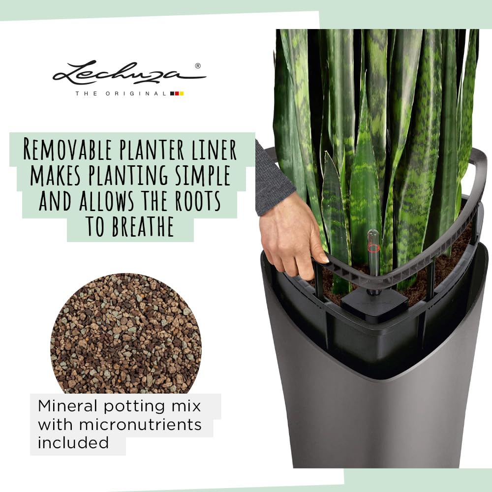 White high gloss lechuza self watering plant pot delta 30 with removable liner and mineral potting mix included