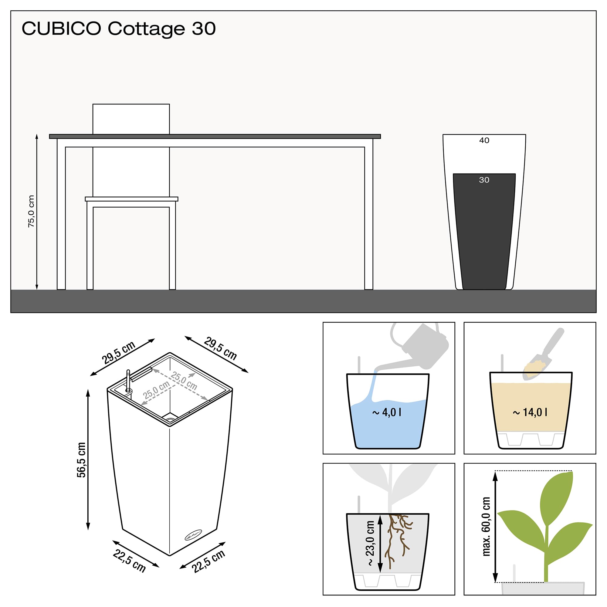 Lechuza watering plant pots cubico cottage 30 white plastic self watering planter for indoor outdoor use